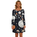 Space Galaxy Universe Stars Sky Long Sleeve Wide Neck Velvet Dress