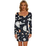 Space Galaxy Universe Stars Sky Long Sleeve Square Neck Bodycon Velvet Dress