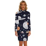 Space Galaxy Universe Stars Sky Long Sleeve Shirt Collar Bodycon Dress