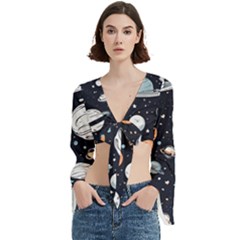 Space Galaxy Universe Stars Sky Trumpet Sleeve Cropped Top from ArtsNow.com