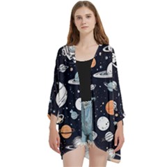 Open Front 3/4 Sleeve Batwing Chiffon Cardigan Kimono 