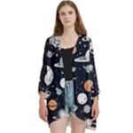 Space Galaxy Universe Stars Sky Open Front 3/4 Sleeve Batwing Chiffon Cardigan Kimono