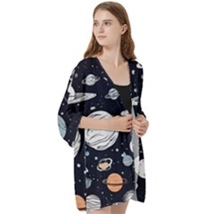 Open Front 3/4 Sleeve Batwing Chiffon Cardigan Kimono 