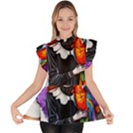 Halloween T-shirts design  Ruffle Collar Short Sleeve Chiffon Top