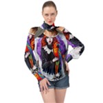 Halloween T-shirts design  High Neck Long Sleeve Chiffon Top