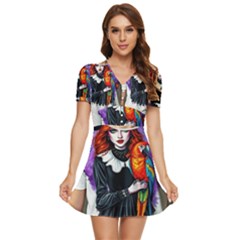 V-Neck High Waist Chiffon Mini Dress 