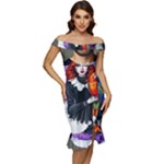 Halloween T-shirts design  Off Shoulder Ruffle Split Hem Bodycon Dress