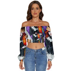 Long Sleeve Crinkled Weave Crop Top 