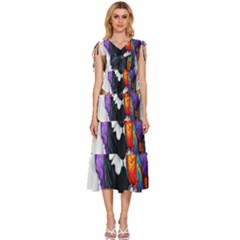 V-Neck Drawstring Shoulder Sleeveless Maxi Dress 