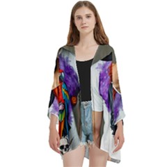 Open Front 3/4 Sleeve Batwing Chiffon Cardigan Kimono 