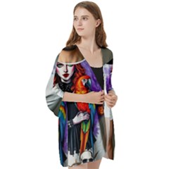 Open Front 3/4 Sleeve Batwing Chiffon Cardigan Kimono 