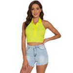 Brite Yellow Diamond Squares yarded Backless Halter Cami Shirt