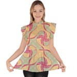 Abstract Pattern Design Scrapbooking Ruffle Collar Short Sleeve Chiffon Top