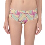 Abstract Pattern Design Scrapbooking Mid-Waist Bikini Bottoms