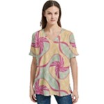 Abstract Pattern Design Scrapbooking V-Neck Split Shoulder Casual T-Shirt