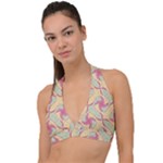 Abstract Pattern Design Scrapbooking Halter Plunge Bikini Top