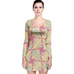 Abstract Pattern Design Scrapbooking Long Sleeve Velvet Bodycon Dress