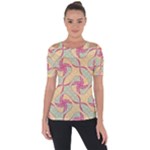 Abstract Pattern Design Scrapbooking Shoulder Cut Out Short Sleeve Top