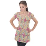 Abstract Pattern Design Scrapbooking Puff Sleeve Tunic Top