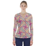 Abstract Pattern Design Scrapbooking V-Neck Long Sleeve Top