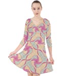 Abstract Pattern Design Scrapbooking Quarter Sleeve Front Wrap Dress