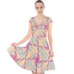 Abstract Pattern Design Scrapbooking Cap Sleeve Front Wrap Midi Dress