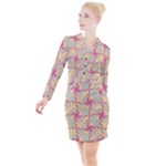 Abstract Pattern Design Scrapbooking Button Long Sleeve Dress