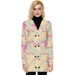 Abstract Pattern Design Scrapbooking Button Up Hooded Coat 