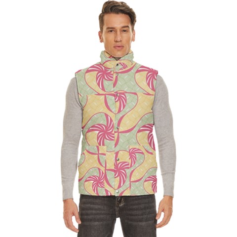 Abstract Pattern Design Scrapbooking Men s High Neck Button Up Puffer Vest from ArtsNow.com