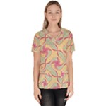 Abstract Pattern Design Scrapbooking Women s V-Neck Scrub Top