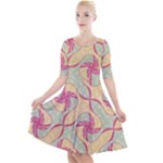 Abstract Pattern Design Scrapbooking Quarter Sleeve A-Line Dress