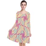 Abstract Pattern Design Scrapbooking Quarter Sleeve Waist Band Dress