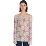 Abstract Pattern Design Scrapbooking Off Shoulder Long Sleeve Top