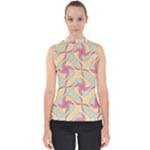 Abstract Pattern Design Scrapbooking Mock Neck Shell Top