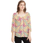 Abstract Pattern Design Scrapbooking Chiffon Quarter Sleeve Blouse