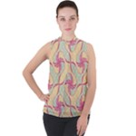 Abstract Pattern Design Scrapbooking Mock Neck Chiffon Sleeveless Top