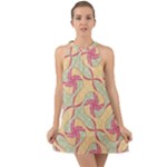 Abstract Pattern Design Scrapbooking Halter Tie Back Chiffon Dress