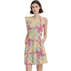 Cocktail Party Halter Sleeveless Dress With Pockets 