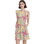 Abstract Pattern Design Scrapbooking Cocktail Party Halter Sleeveless Dress With Pockets