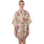 Abstract Pattern Design Scrapbooking Half Sleeve Satin Kimono 