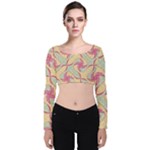 Abstract Pattern Design Scrapbooking Velvet Long Sleeve Crop Top