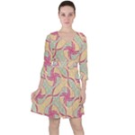 Abstract Pattern Design Scrapbooking Quarter Sleeve Ruffle Waist Dress