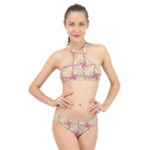 Abstract Pattern Design Scrapbooking High Neck Bikini Set