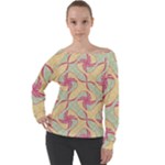 Abstract Pattern Design Scrapbooking Off Shoulder Long Sleeve Velour Top