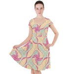 Abstract Pattern Design Scrapbooking Cap Sleeve Midi Dress With Pockets