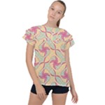 Abstract Pattern Design Scrapbooking Ruffle Collar Chiffon Blouse