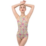 Abstract Pattern Design Scrapbooking Cross Front Low Back Swimsuit