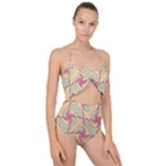 Abstract Pattern Design Scrapbooking Scallop Top Cut Out Swimsuit