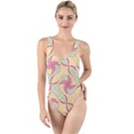 Abstract Pattern Design Scrapbooking High Leg Strappy Swimsuit