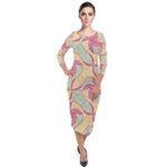 Abstract Pattern Design Scrapbooking Quarter Sleeve Midi Velour Bodycon Dress